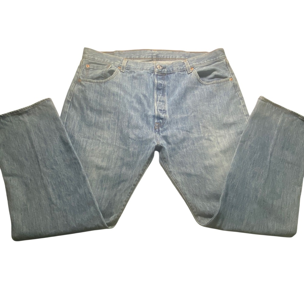 Levis 501 Original Fit Mens Blue Denim Button Fly Straight Leg Jeans 42x32